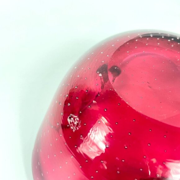 Cranberry Bullicante Art Glass Ashtray Bowl - Picture 10 of 10